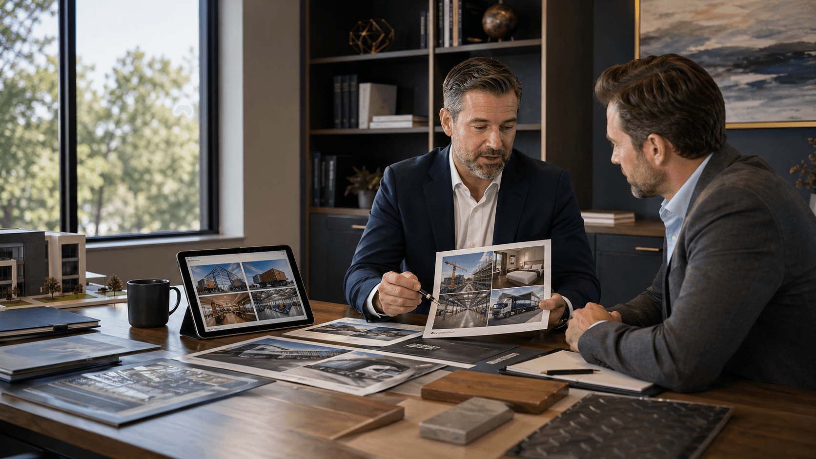 Insurance advisor reviewing industry-specific commercial risk planning materials