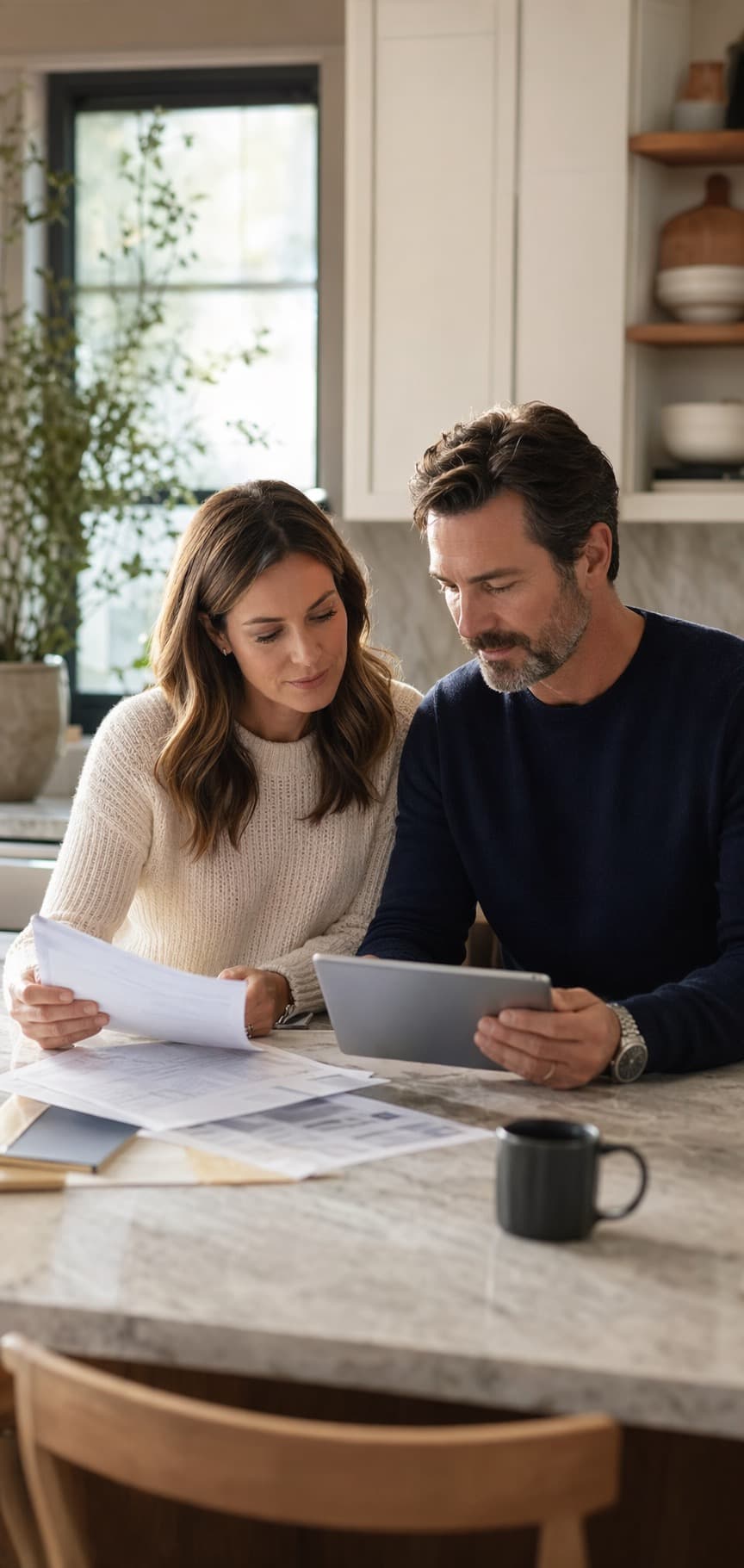 Homeowners reviewing insurance paperwork together