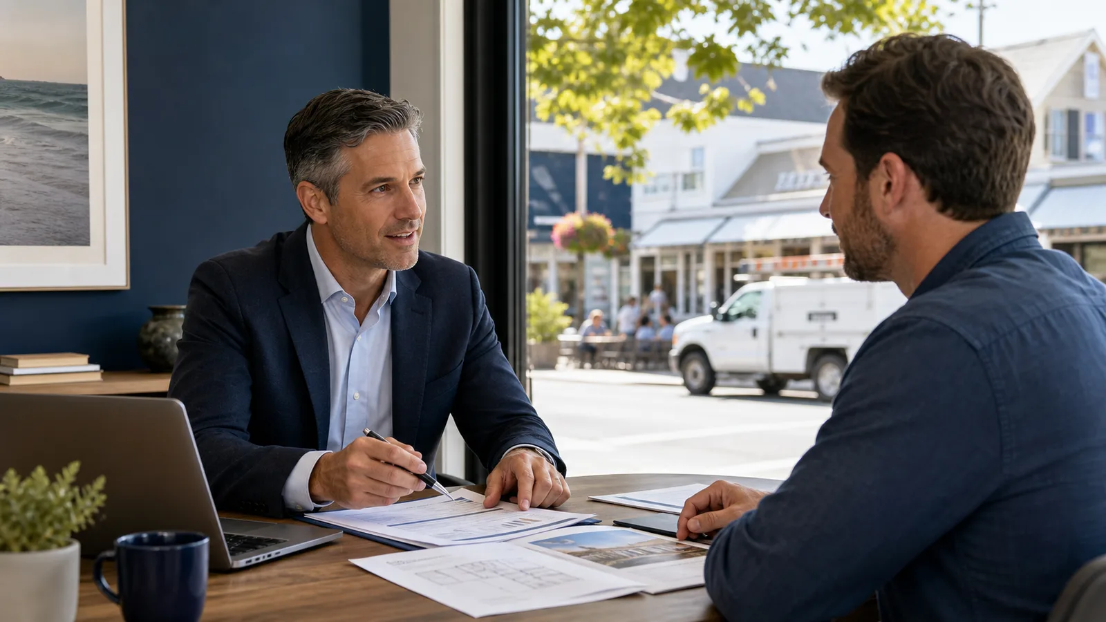 Insurance advisor meeting with a Nassau County local business owner