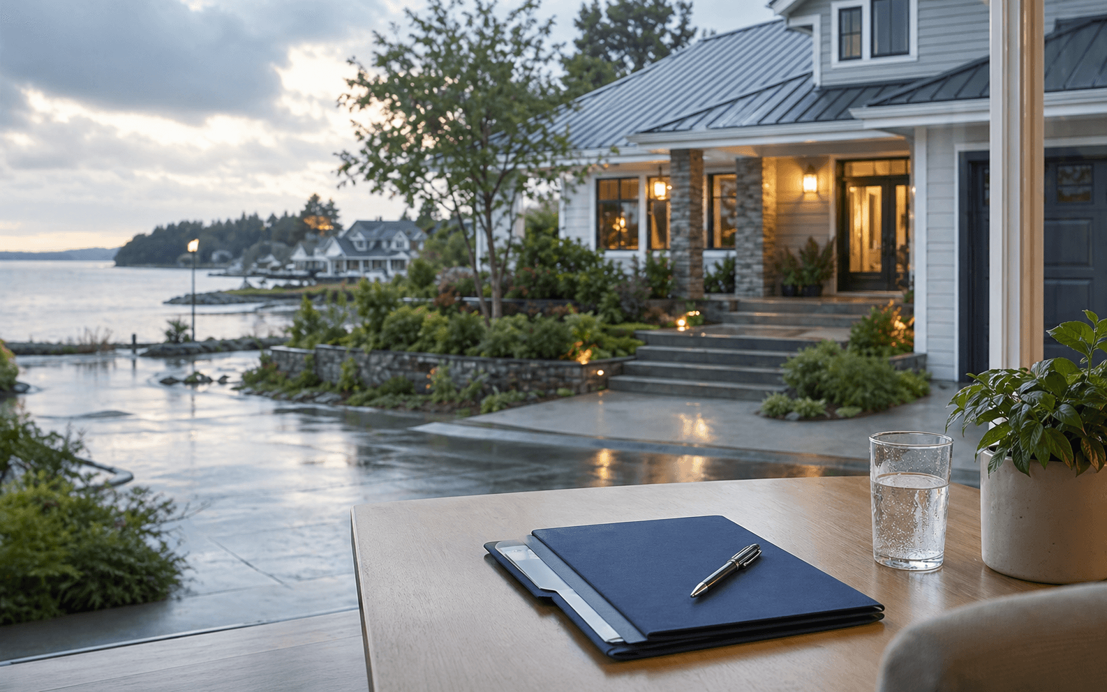 Flood insurance planning for a home near water after rain
