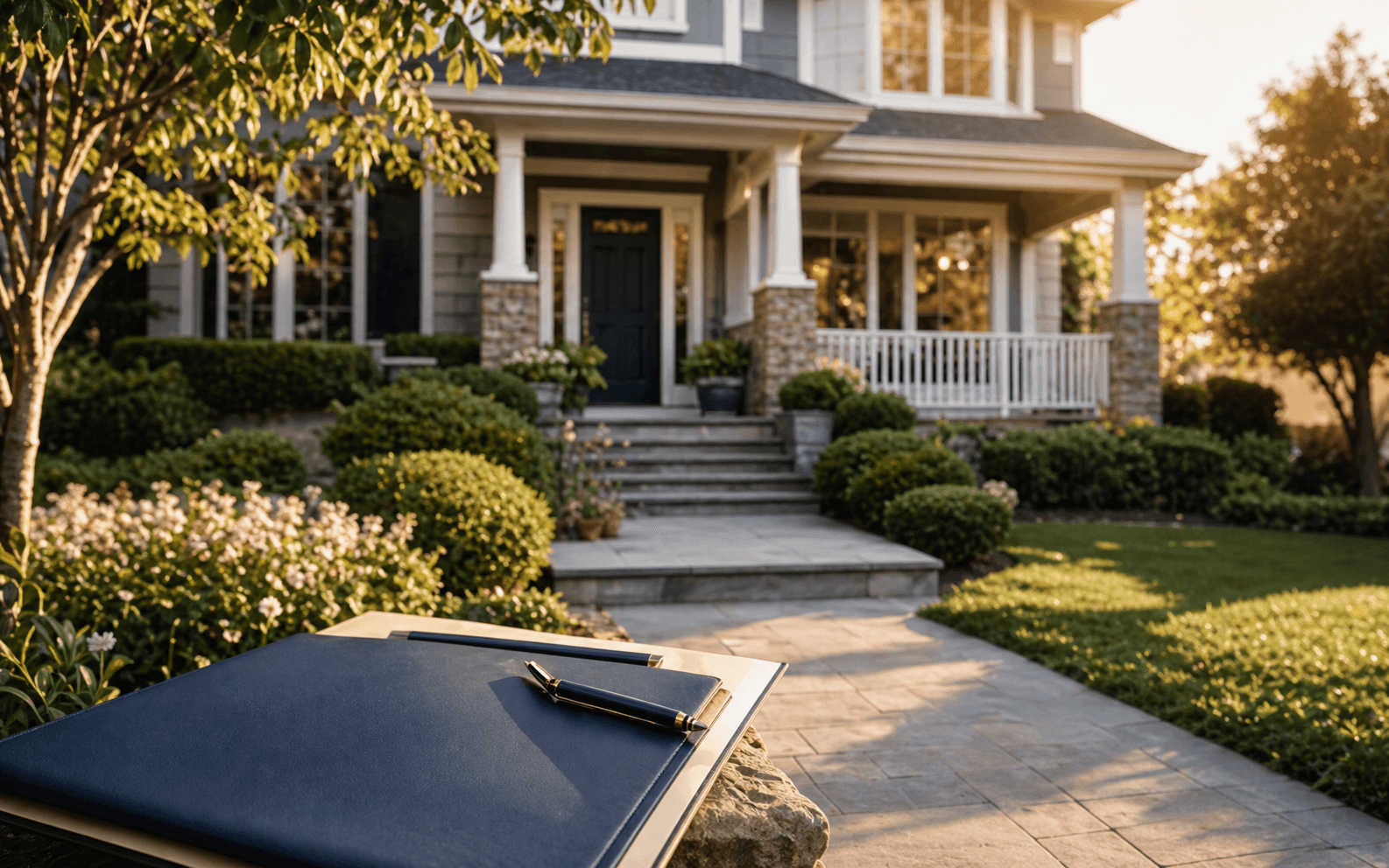 Homeowners insurance review outside a well-kept home